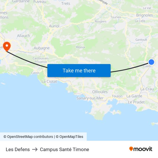 Les Defens to Campus Santé Timone map