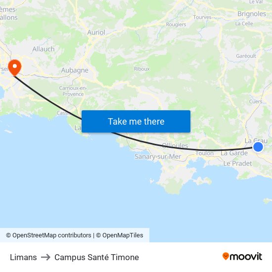 Limans to Campus Santé Timone map