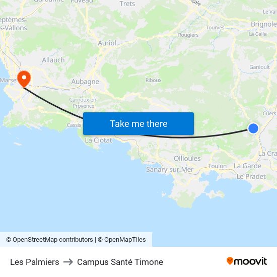 Les Palmiers to Campus Santé Timone map