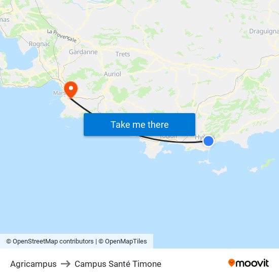 Agricampus to Campus Santé Timone map