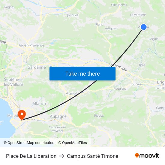 Place De La Liberation to Campus Santé Timone map
