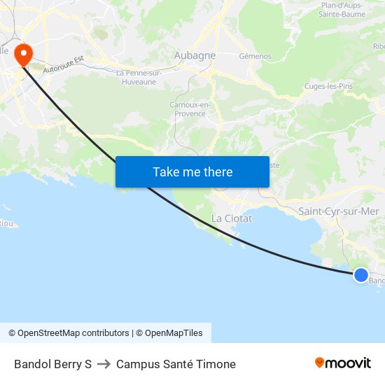 Bandol Berry S to Campus Santé Timone map