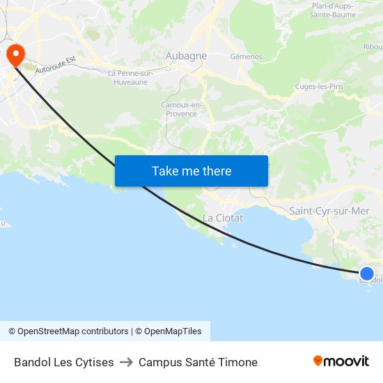 Bandol Les Cytises to Campus Santé Timone map