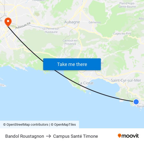 Bandol Roustagnon to Campus Santé Timone map