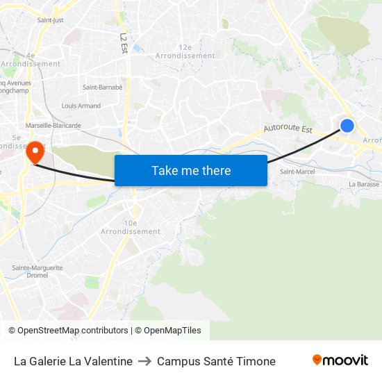 La Galerie La Valentine to Campus Santé Timone map