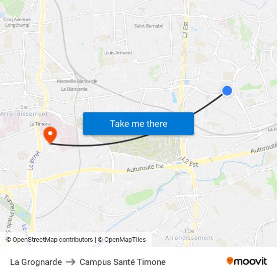 La Grognarde to Campus Santé Timone map