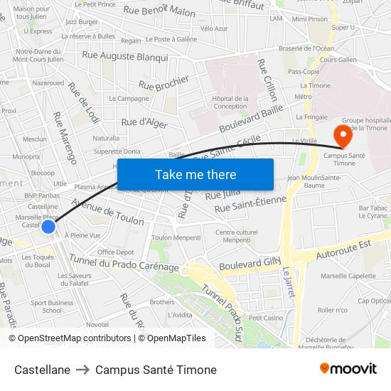 Castellane to Campus Santé Timone map