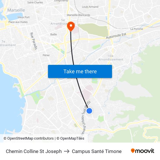 Chemin Colline St Joseph to Campus Santé Timone map