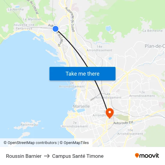 Roussin Barnier to Campus Santé Timone map