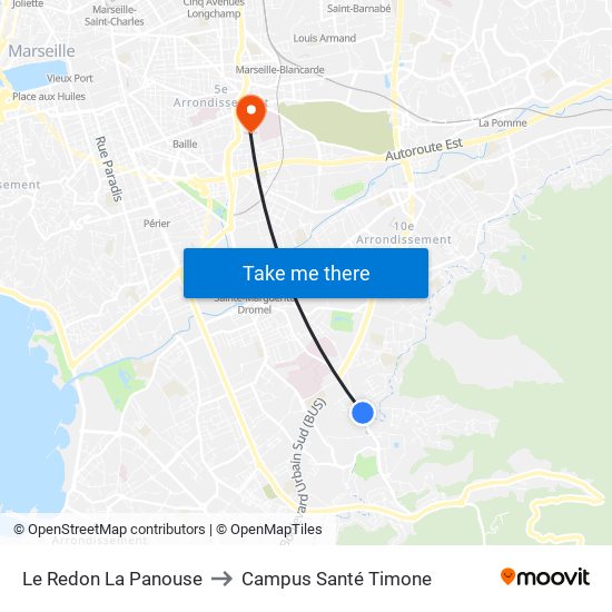 Le Redon La Panouse to Campus Santé Timone map