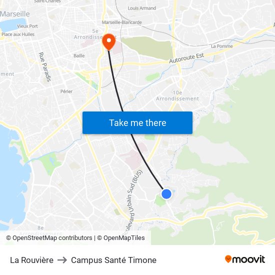 La Rouvière to Campus Santé Timone map