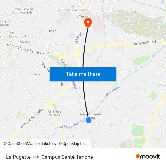 La Pugette to Campus Santé Timone map