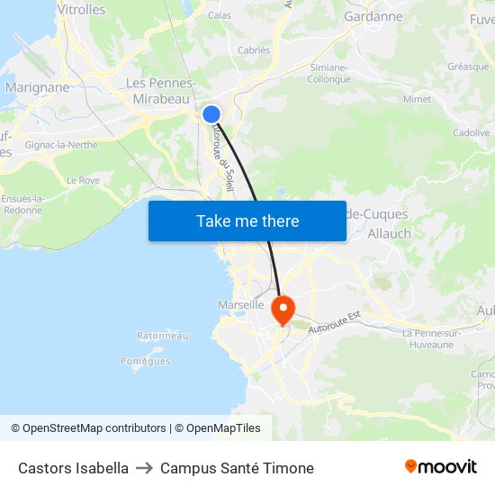 Castors Isabella to Campus Santé Timone map