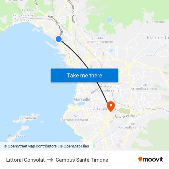 Littoral Consolat to Campus Santé Timone map