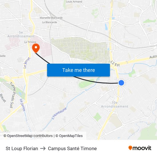 St Loup Florian to Campus Santé Timone map