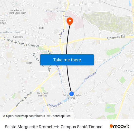 Sainte-Marguerite Dromel to Campus Santé Timone map