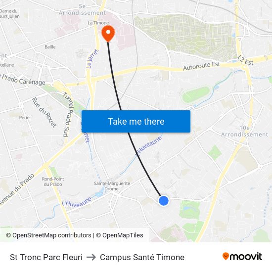 St Tronc Parc Fleuri to Campus Santé Timone map