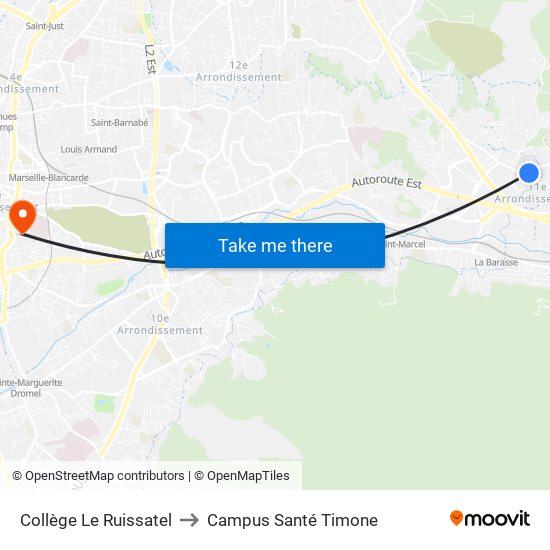 Collège Le Ruissatel to Campus Santé Timone map