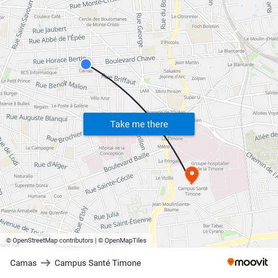 Camas to Campus Santé Timone map