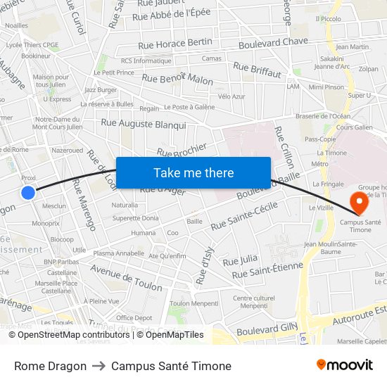 Rome Dragon to Campus Santé Timone map