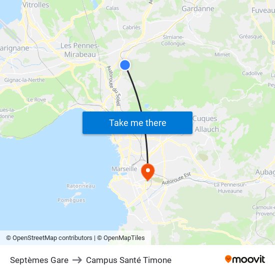 Septèmes Gare to Campus Santé Timone map