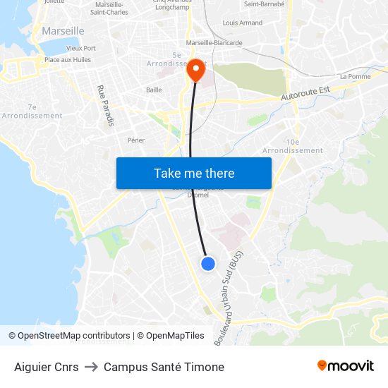 Aiguier Cnrs to Campus Santé Timone map