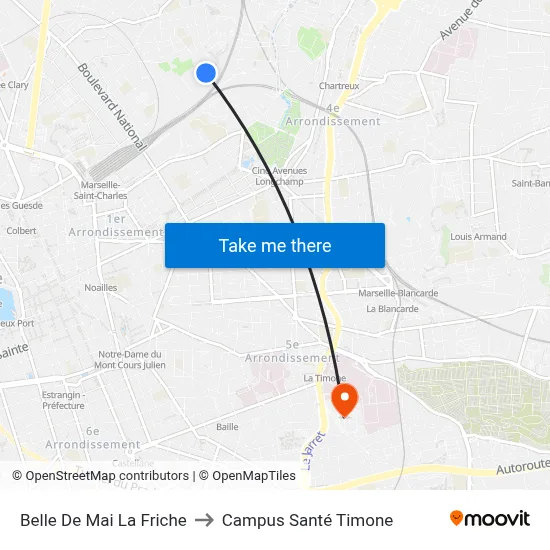 Belle De Mai La Friche to Campus Santé Timone map