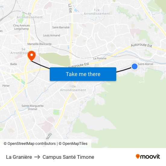 La Granière to Campus Santé Timone map