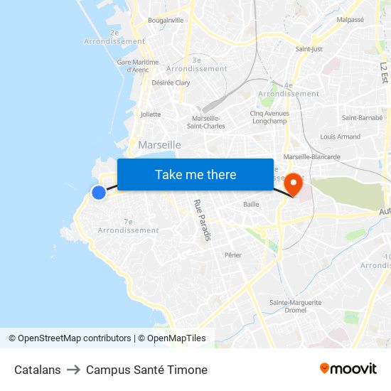 Catalans to Campus Santé Timone map