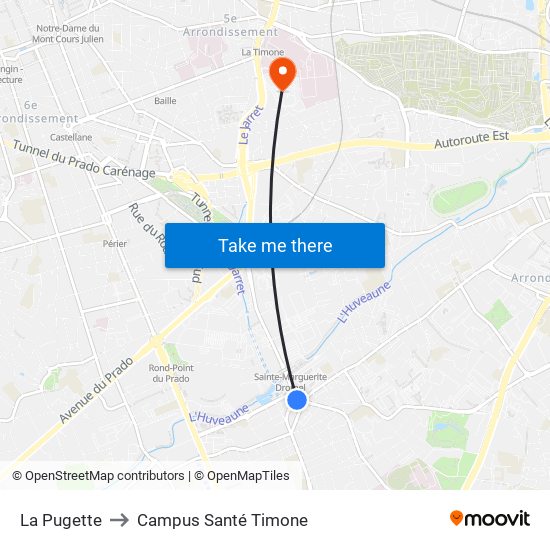 La Pugette to Campus Santé Timone map