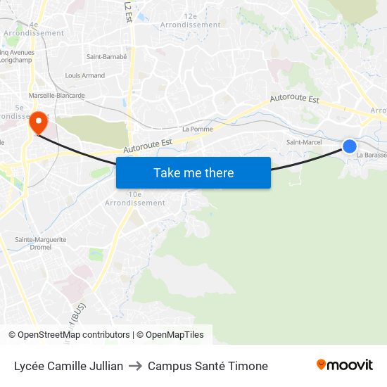 Lycée Camille Jullian to Campus Santé Timone map