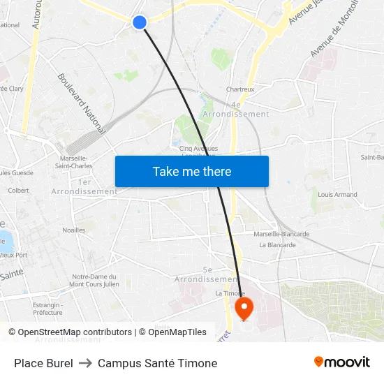Place Burel to Campus Santé Timone map