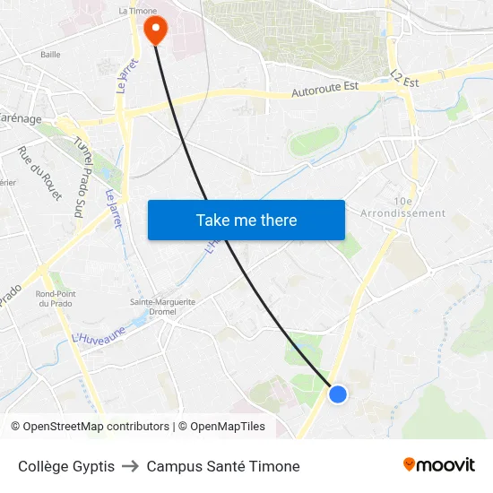 Collège Gyptis to Campus Santé Timone map