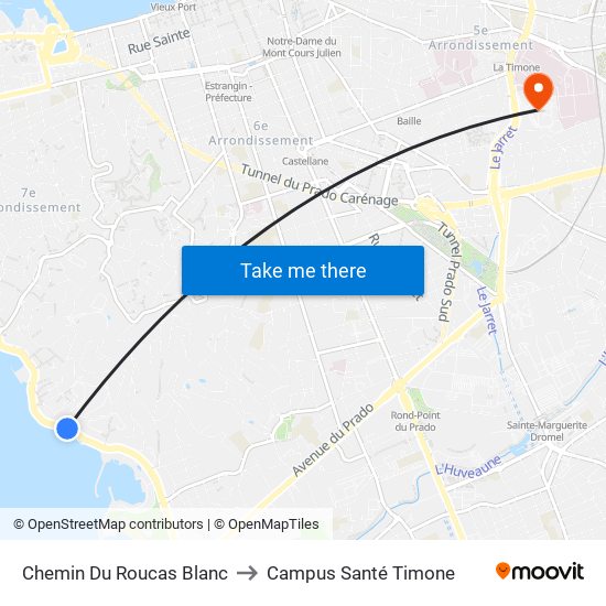Chemin Du Roucas Blanc to Campus Santé Timone map