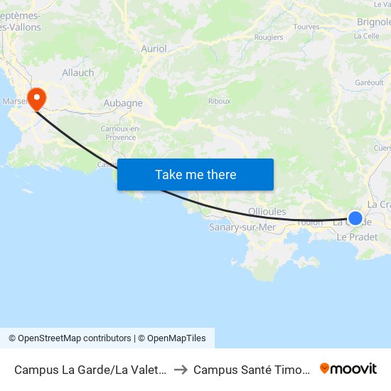 Campus La Garde/La Valette to Campus Santé Timone map