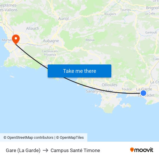 Gare (La Garde) to Campus Santé Timone map