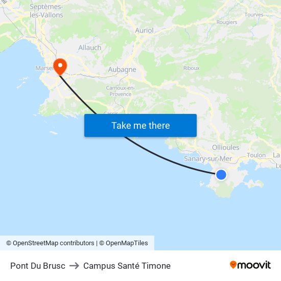 Pont Du Brusc to Campus Santé Timone map