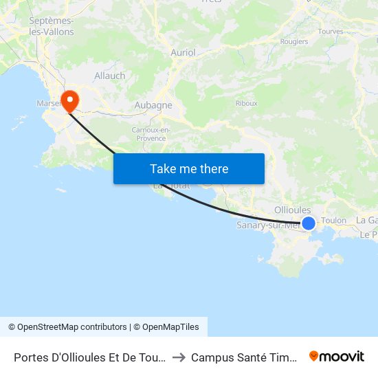 Portes D'Ollioules Et De Toulon to Campus Santé Timone map
