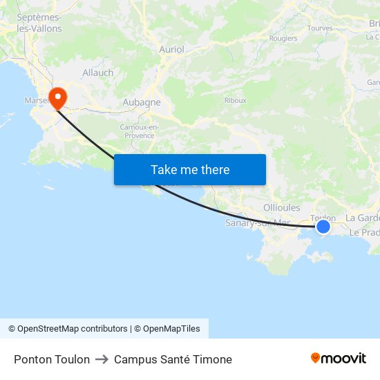 Ponton Toulon to Campus Santé Timone map