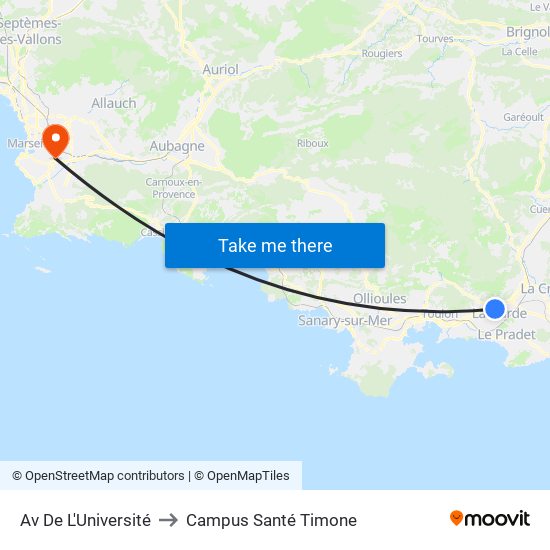 Av De L'Université to Campus Santé Timone map
