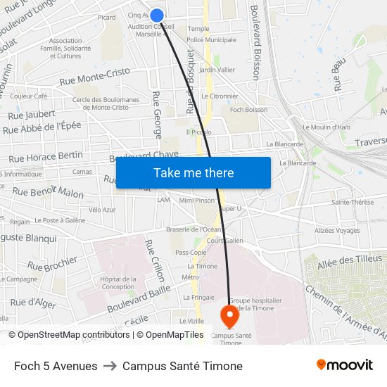 Foch 5 Avenues to Campus Santé Timone map