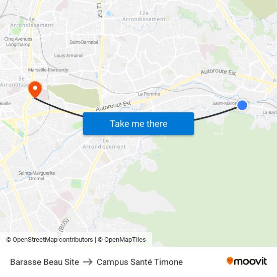 Barasse Beau Site to Campus Santé Timone map