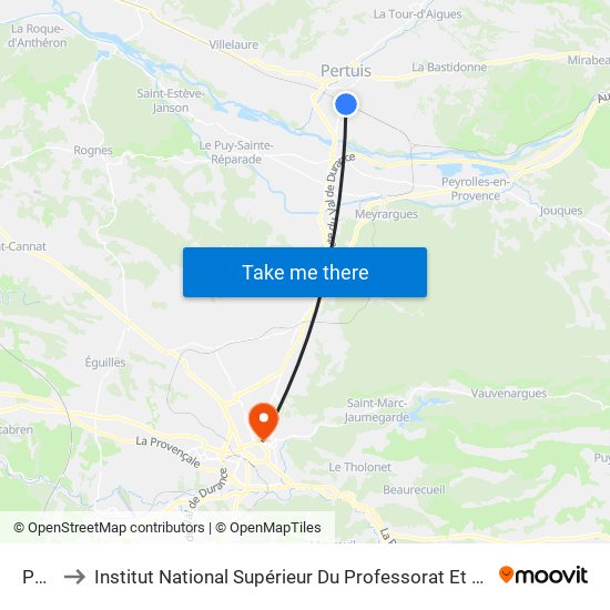 Pertuis to Institut National Supérieur Du Professorat Et De L'Éducation (Site D'Aix-En-Provence) map