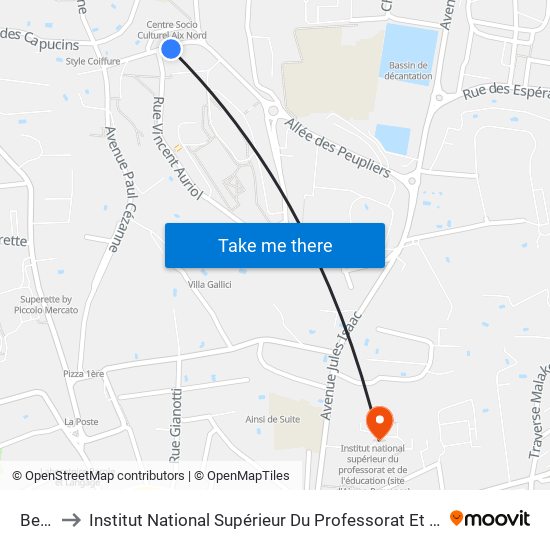 Beisson to Institut National Supérieur Du Professorat Et De L'Éducation (Site D'Aix-En-Provence) map