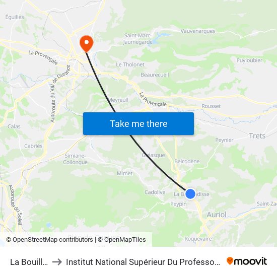 La Bouilladisse Gare to Institut National Supérieur Du Professorat Et De L'Éducation (Site D'Aix-En-Provence) map