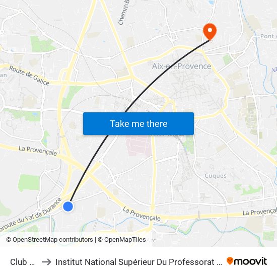 Club Hippique to Institut National Supérieur Du Professorat Et De L'Éducation (Site D'Aix-En-Provence) map