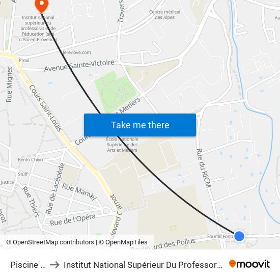 Piscine Yves Blanc to Institut National Supérieur Du Professorat Et De L'Éducation (Site D'Aix-En-Provence) map