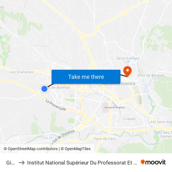 Girelles to Institut National Supérieur Du Professorat Et De L'Éducation (Site D'Aix-En-Provence) map