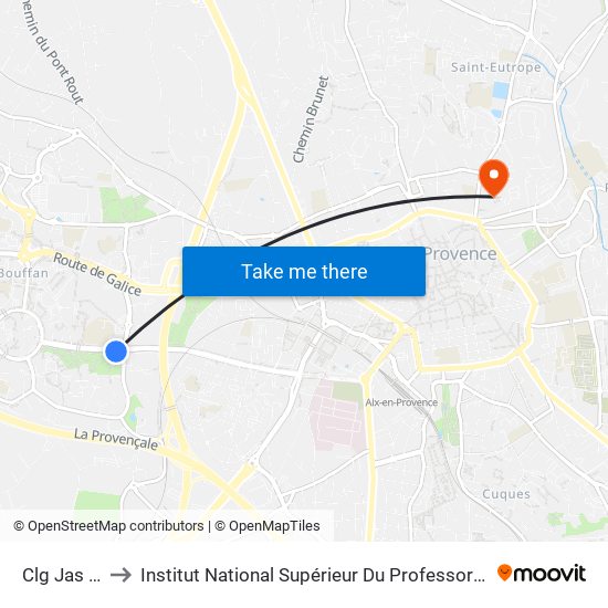 Clg Jas De Bouffan to Institut National Supérieur Du Professorat Et De L'Éducation (Site D'Aix-En-Provence) map