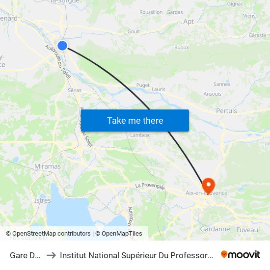 Gare De Cavaillon to Institut National Supérieur Du Professorat Et De L'Éducation (Site D'Aix-En-Provence) map
